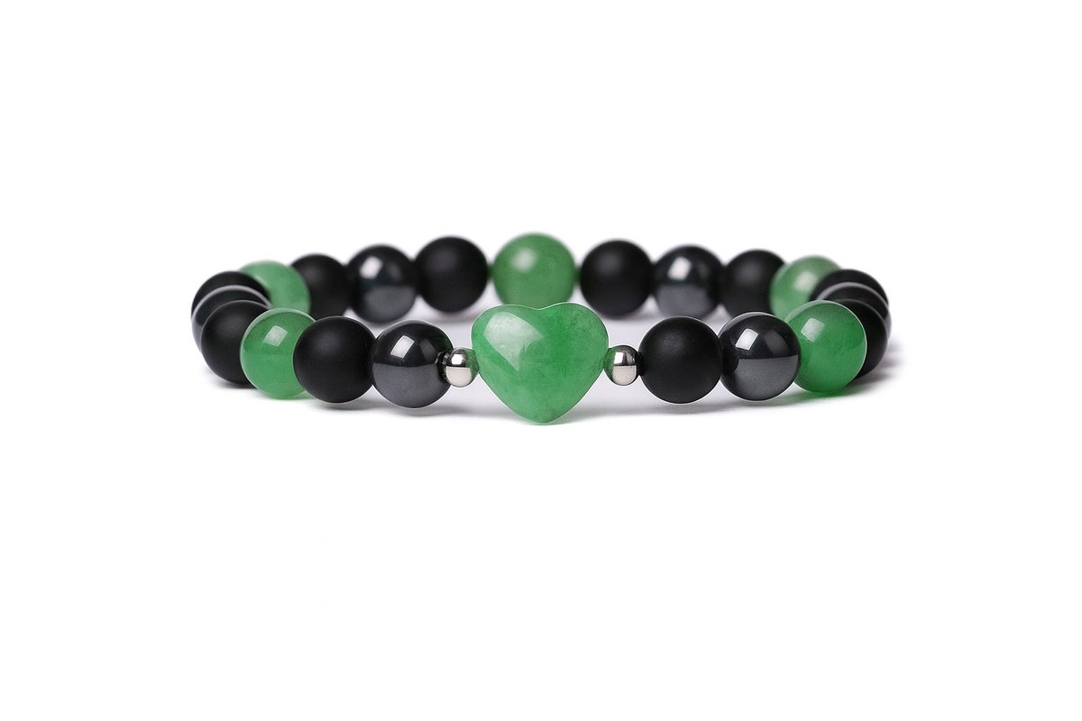S4H Aventurijn Hart Armband – Onyx & Hematiet – Liefde, Balans & Bescherming