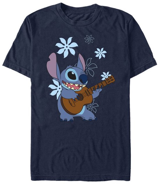 Lilo & Stitch Stitch Flowers Dames T-shirt - blauw - XL