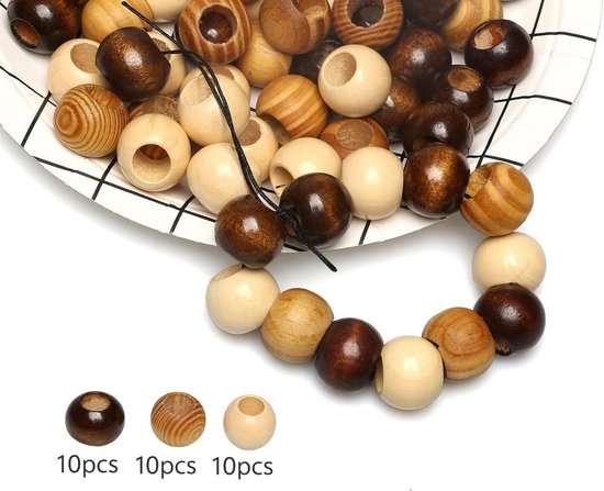 100/200 Houten Kralen Voor Knutselen, Kralen Met Grote Gaten Voor Macrame Voor Armbanden Kettingen Sieraden Maken Doe Het Zelf Haarvlecht 9 Mm 100 Stuks