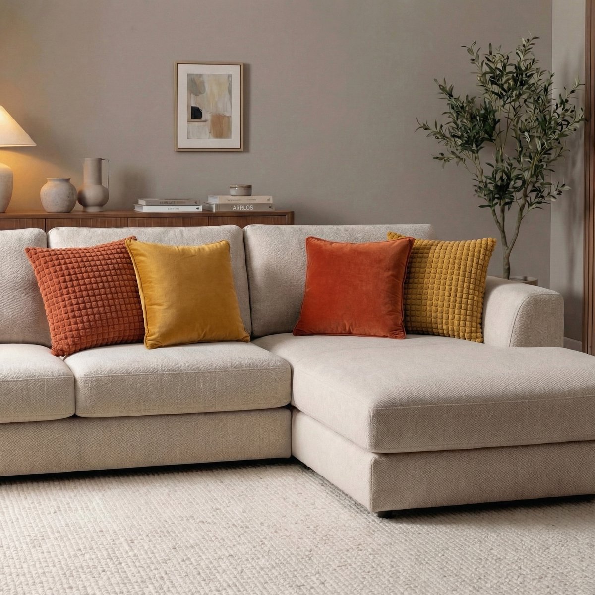 Dutch Decor KUSSENSET - 4-delig - Dual Harmony - 45x45 cm - sierkussens inclusief binnenkussens - oranje, geel - Met Ritssluiting – Decoratie Kussens - Comfortabele kussentjes voor op de Bank
