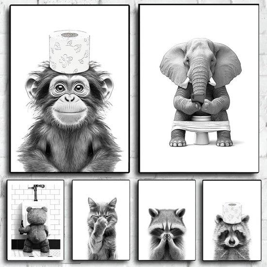 Dazzlewall Ingelijst Grappige Kat Kunst Aan de Muur Decor Kat in Toilet Lezen Krant, Vintage Canvas Kunst Aan de Muur voor Badkamer Toilet Decor 12x16 dium