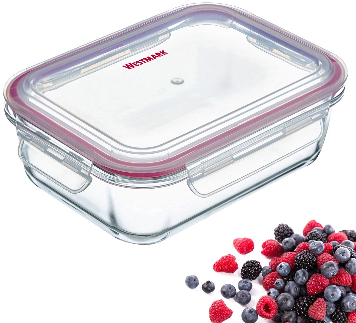 Westmark Vershouddoos + deksel, 370 ml, luchtdicht, oven-/vriezer-/magnetronbestendig, BPA-vrij, glas/kunststof/siliconen, doorzichtig/rood, 234122E1