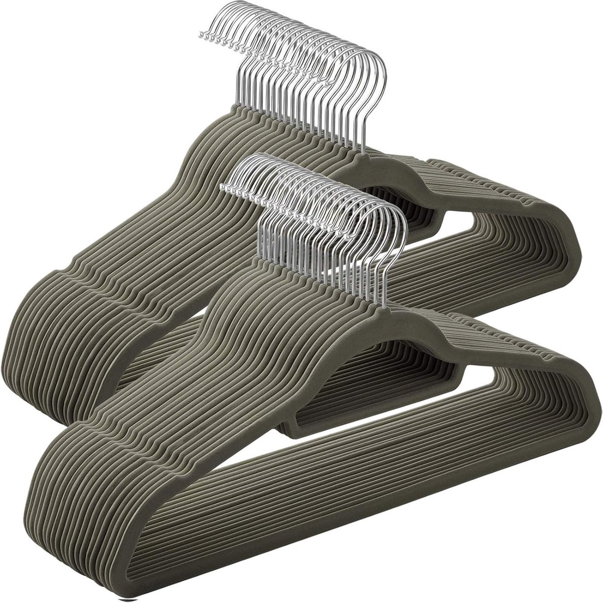 Famanu - Set van 50 fluwelen kleerhangers met antislipoppervlak – Grijs