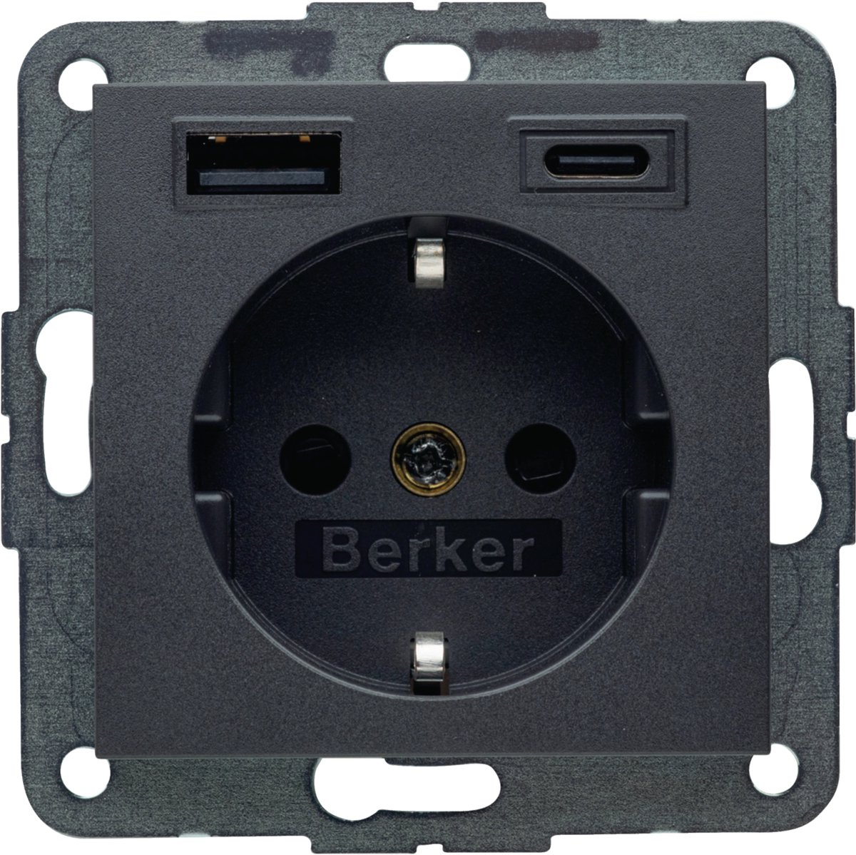 Berker S1 contactdoos - inbouw - 1-voudig - randaarde - USB A/C - met aanraakbeveiliging - antraciet