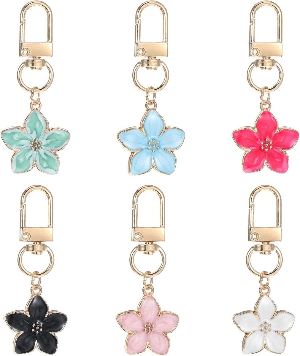 Set van 6 Esthetische Bloemen Sleutelhangers voor Tassen en Backbacks - Multicolor Cadeau