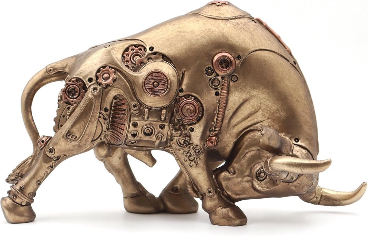 Stunq® Stier Decoratie, mechanisch Wall Street Bulle hars beeldje, financieel makelaar cadeau, decoratieve figuren, modern, decoratie voor woonkamer, slaapkamer, studeerkamer, wijnkast, kantoor (goud)