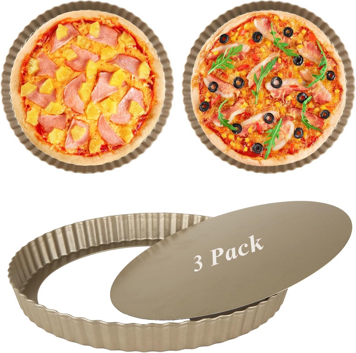 3-delige Taartvormen Set 22,5 cm - Ronde Bakvormen met Losse Bodem - Koolstofstaal