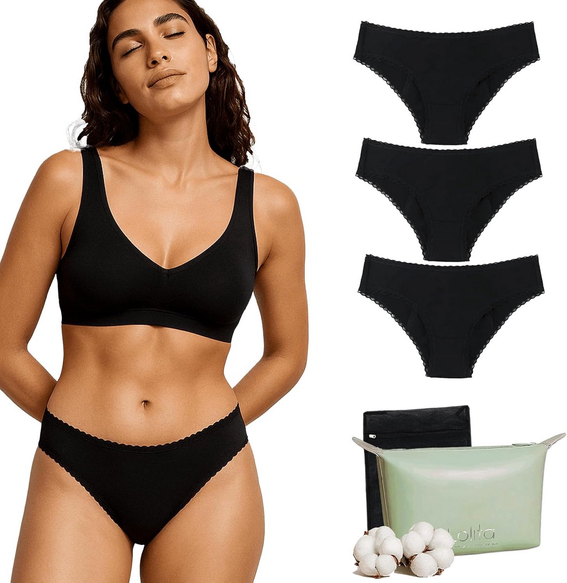 Set van 3 Slips voor Licht tot Matige Menstruatie - Lage Taille - Naadloos en Wasbaar