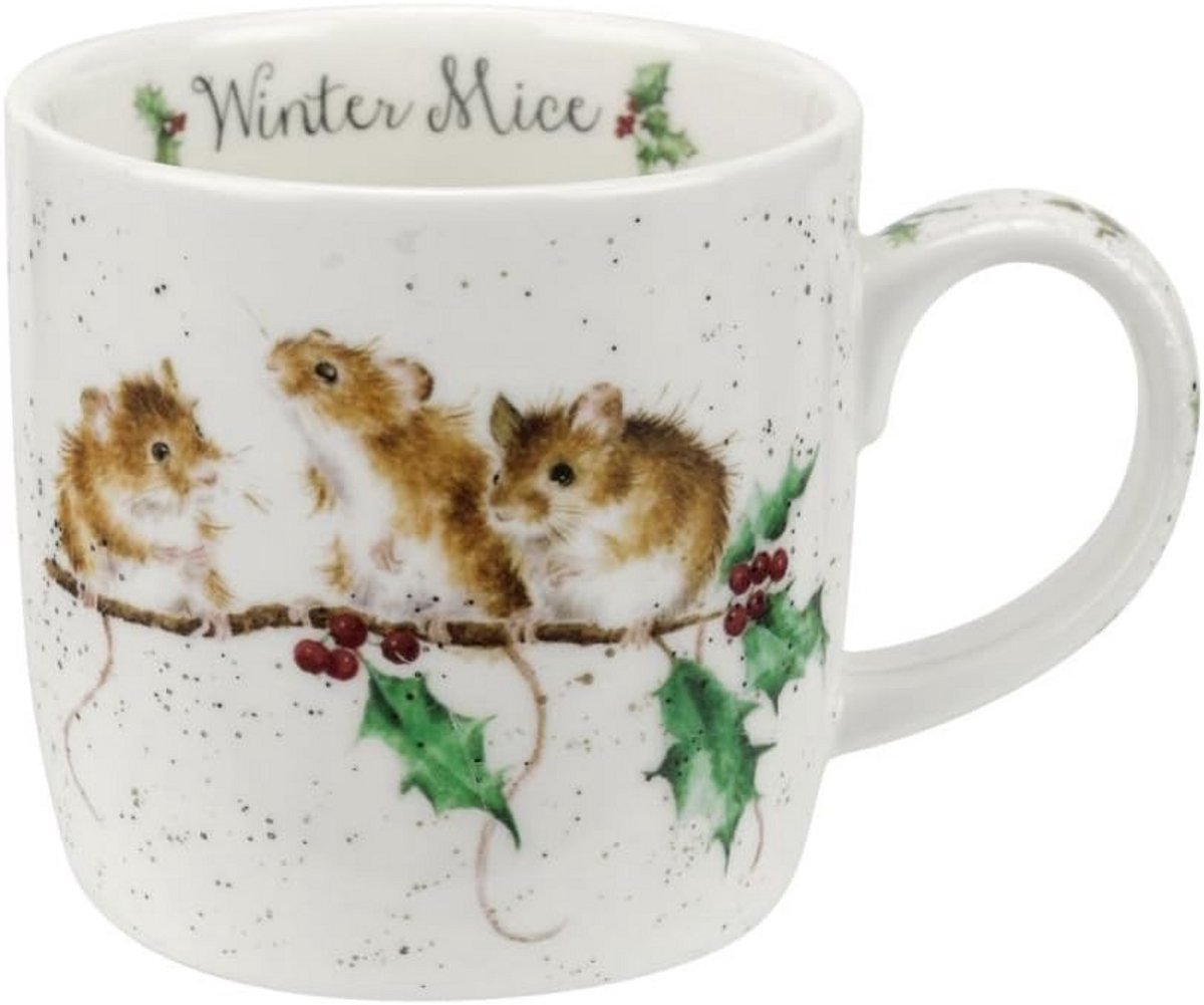 Wrendale Winter Muizen Mok - Bone China Delfts Blauw Stijl