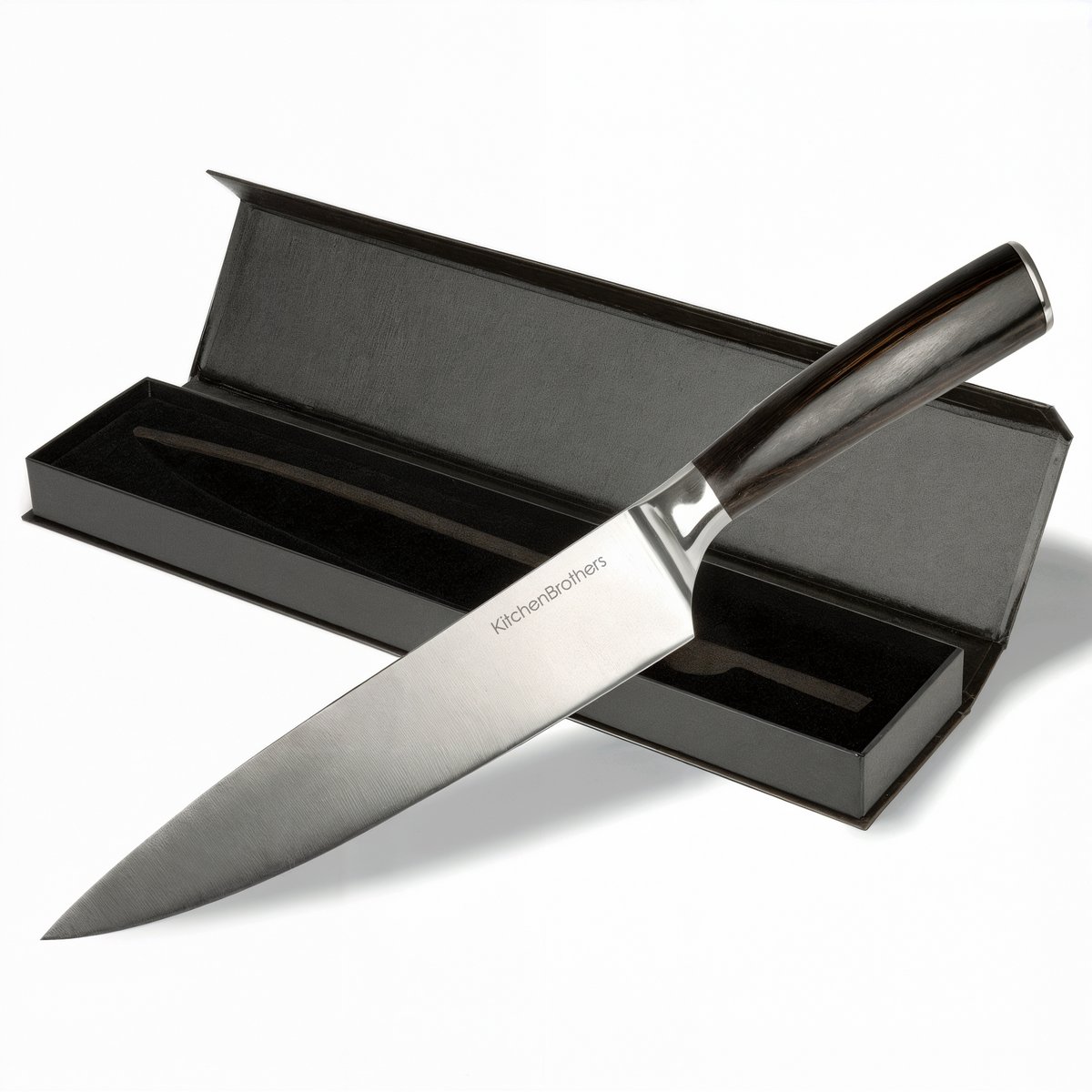 KitchenBrothers Koksmes - BPA en PFAS Vrij - 20cm - Professioneel Keuken Mes - Japans Snijmes - Ergonomisch handvat van Pakka Hout - RVS