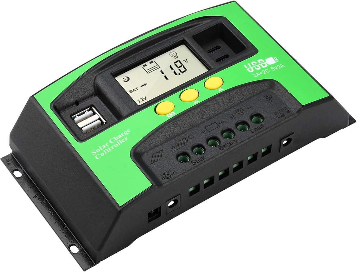 PWM Zonnelaadregelaar 30A - 12V/24V Batterij Lader met LCD Scherm en USB
