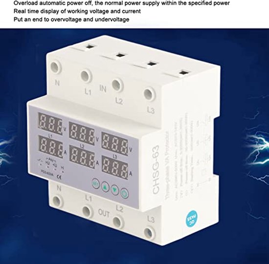 3 Fase DIN Rail Voltmeter Ampèremeter met Digitaal Scherm, DIN Rail