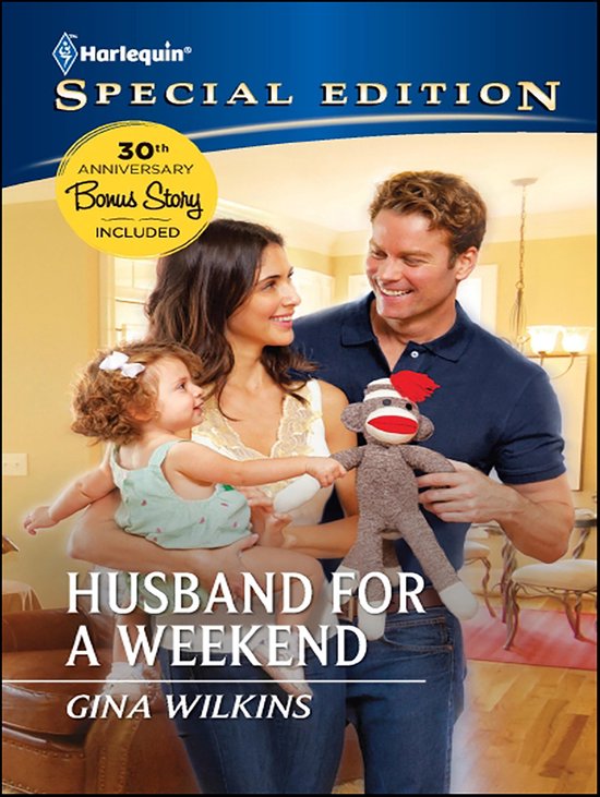 Harlequin Special Edition Boek: Husband for a Weekend door Gina Wilkins. Cover met gezin en sokpop.