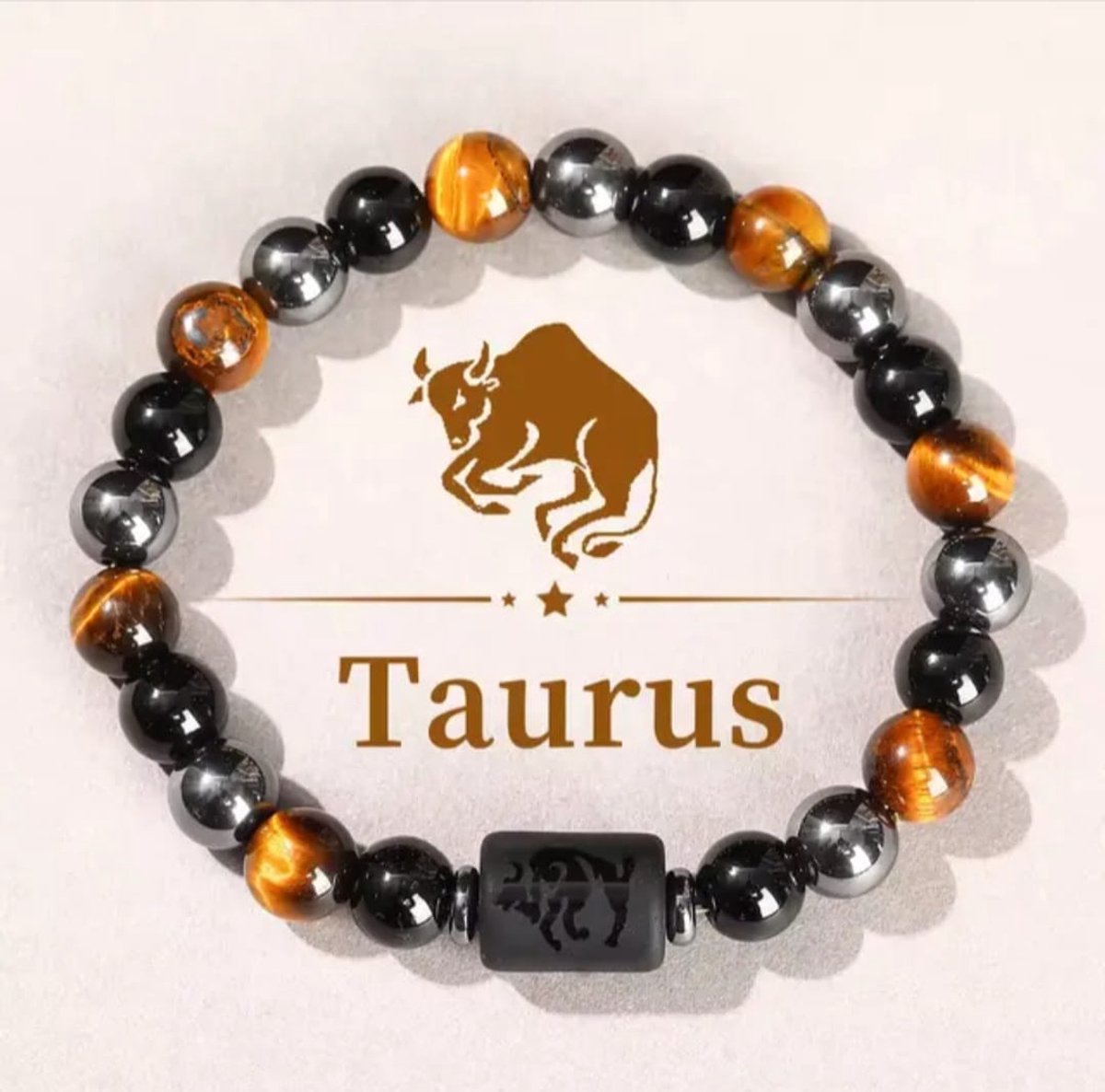 S4H Sterrenbeeld Armband Taurus – Tijgeroog, Hematiet & Obsidiaan | Stier Edelsteen Armband