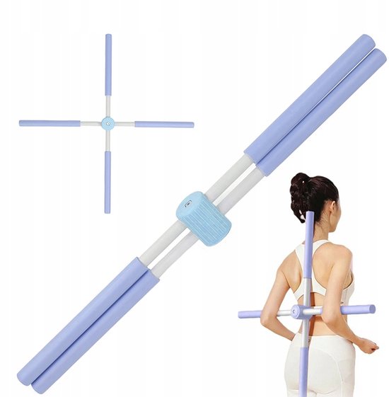 Yoga stick - Houding Corrector - Postuur Corrector Stang – Yoga Hulpmiddel - 77cm & Inklapbaar - Met Schuim Grepen - Voor Schouders & Rug - Voor Thuis & Gym - Blauw