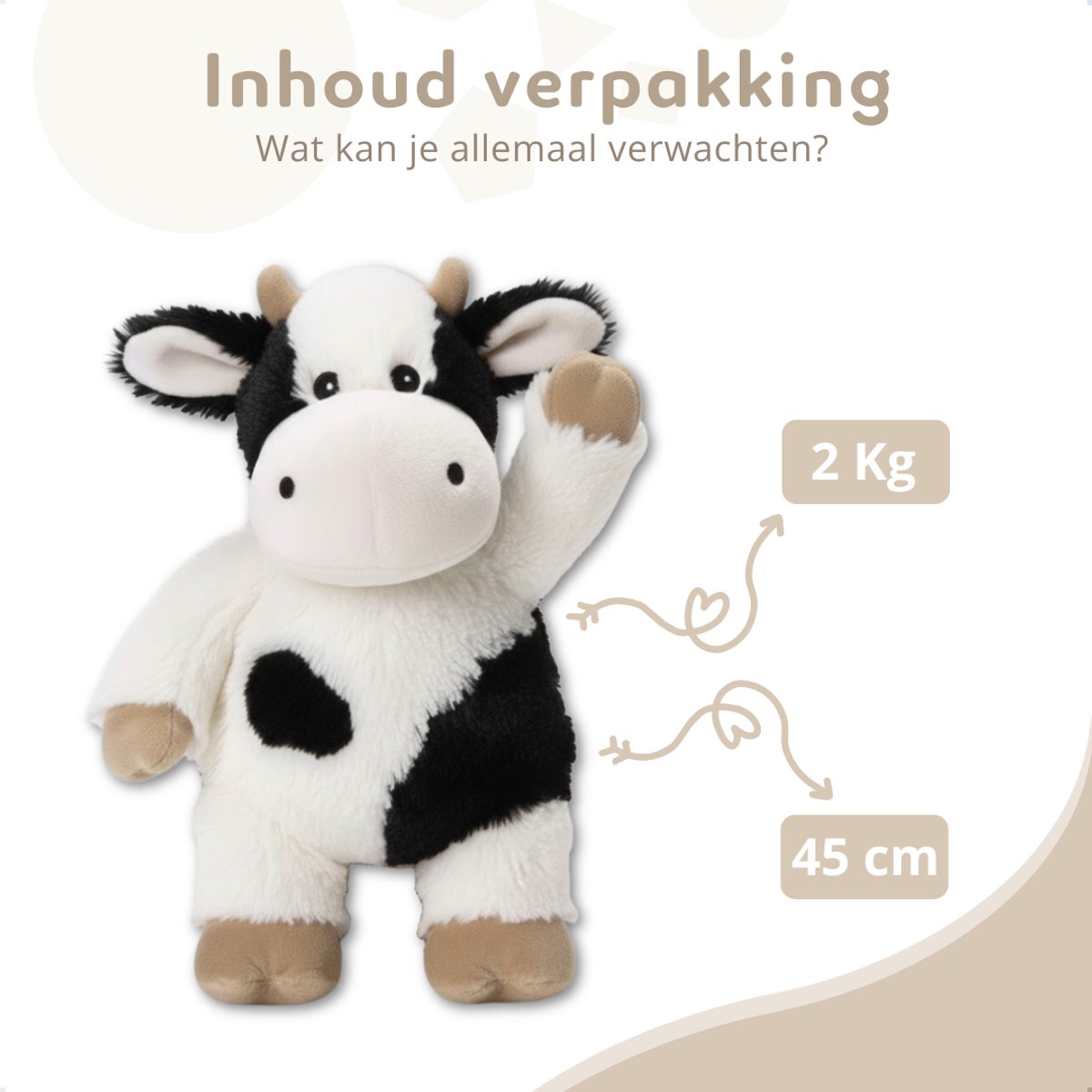 Yellies Verzwaringsknuffel Koe - Verzwaarde Knuffel - Weighted Stuffed Animal - Sensorisch Speelgoed - Zware Knuffel Anxiety - Plushie - 45cm/2kg — afbeelding 8
