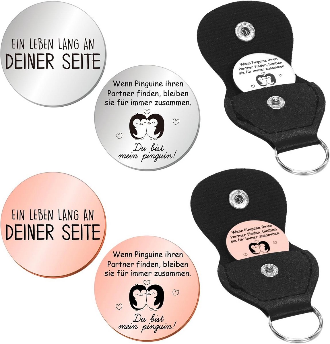 Set van 2 Pinguïn Sleutelhangers RVS voor Partners - Cadeau voor Jubileum en Beste Vrienden