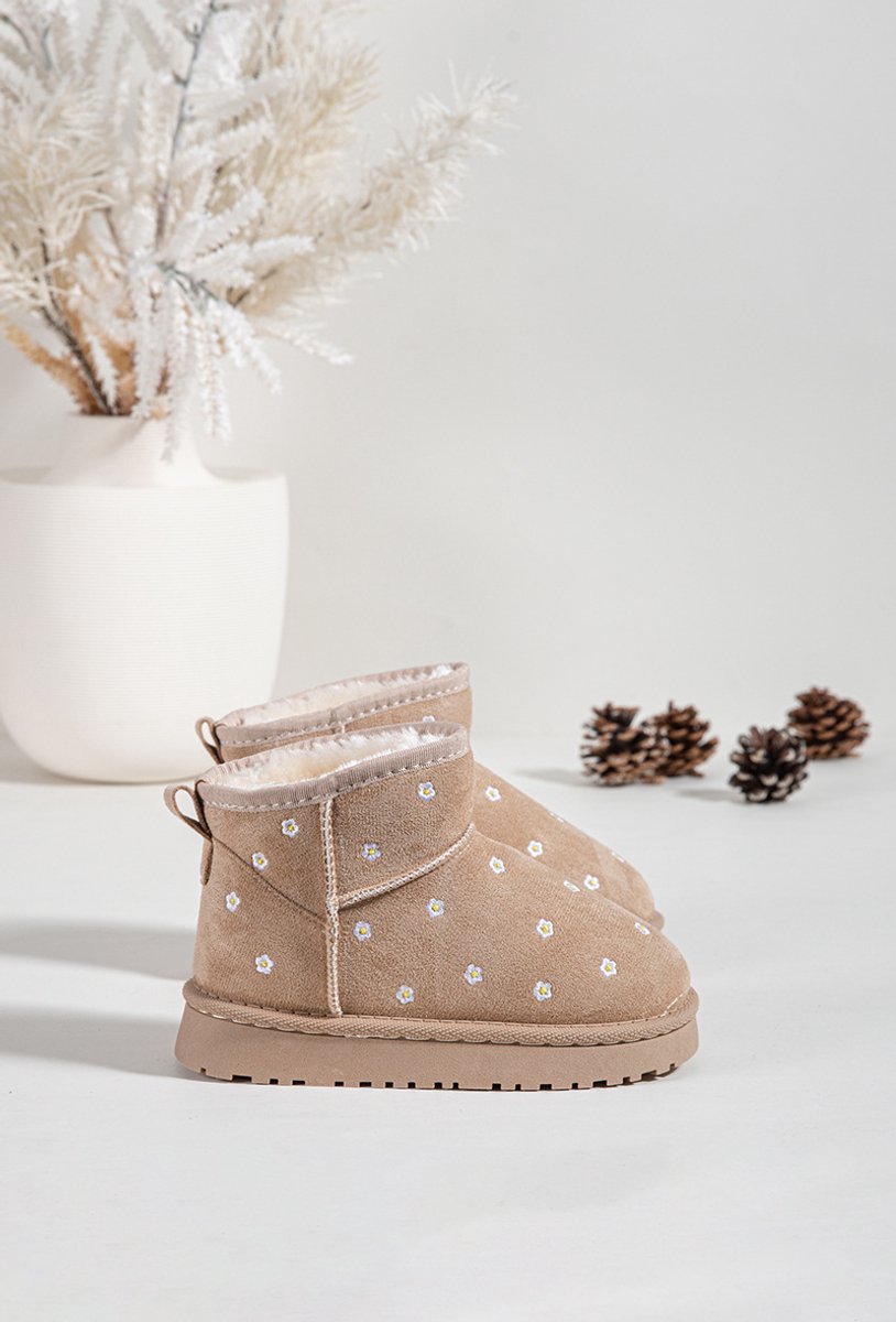 Gevoerde kinderlaars beige met madeliefjes motief maat 30