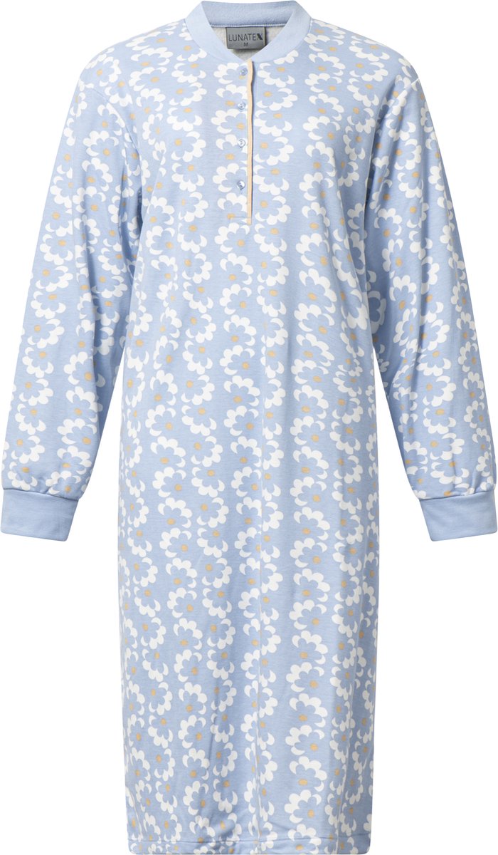 Lunatex warm dames nachthemd 224186 - aangeruwd interlock - blauw