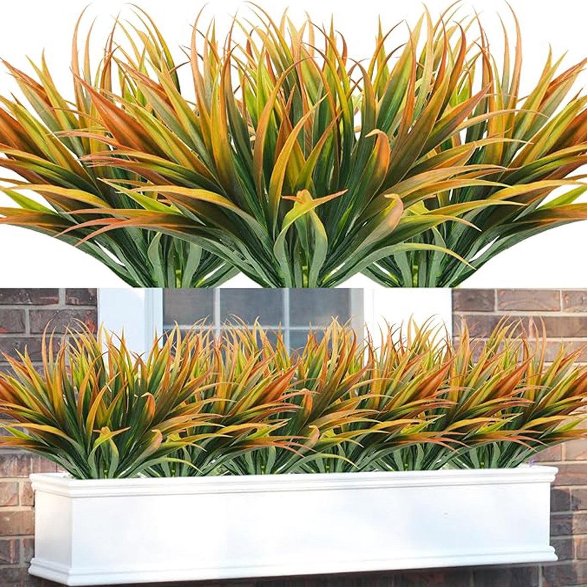 12 stuks kunstplanten voor buiten, UV-bestendig, hoge kunstgrasplanten, kunst tropische bloemen, plastic groenstruiken voor huis, tuin, patio, pad, veranda, raamdecoratie, Geel