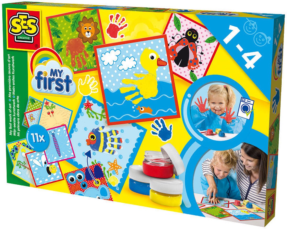 SES Creative - My First - Mijn Eerste Kunstwerk - inclusief 3 kleuren Vingerverf en 11 Vrolijke Kaarten - Makkelijk Uitwasbaar - Vingerverfset 1 tot 4 jaar — afbeelding 6