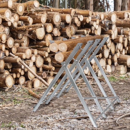 Houten Zaagbok Metaal - Opvouwbare Houtbok met V-vormige Constructie - Stabiliteit 150 kg - Voor Brandhout, Houtblokken en Boomstammen - Transporthendel, Verstelbaar van VONROC — afbeelding 5