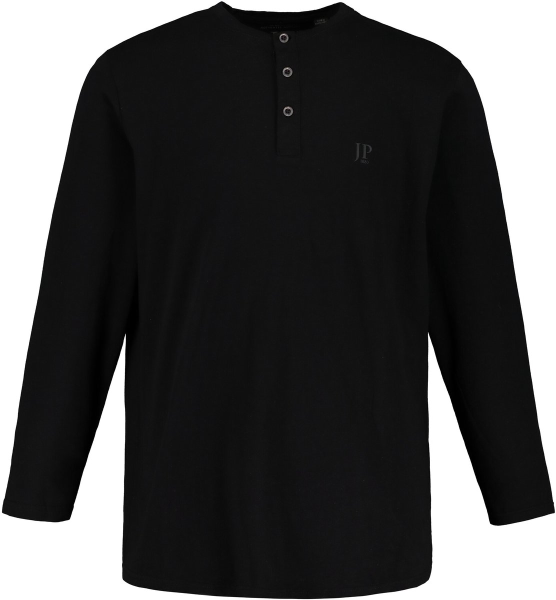 JP 1880 - Heren - Henley basic shirt lange mouwen knoopsluiting - Zwart - Maat 4XL