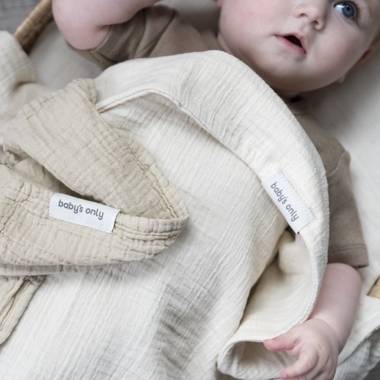 Baby's Only Hydrofiele doek Tender - Swaddles voor baby - Inbakerdoek - Hydrofiele luier - Mousseline - Beige/Wit - 65x65 cm - 2-pack - 100% prewashed katoen van Merkloos — afbeelding 2