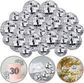 TranRantic 32 stuks discoballen-set, glanzende discobol, klein, mini-decoratie, discobal taarttoppers, decoratieve discobal voor taartdecoratie, feest, bar, vakantiedecoratie (met touw