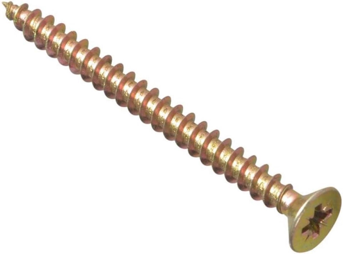 Famanu – Multifunctionele schroeven 5,0 x 60 mm, zinkgeel gepassiveerd, geschikt voor hout en universeel gebruik (100 stuks)