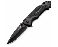 The Verge® Survival Zakmes - Outdoor Mes met Broekclip - Pocket Knife - RVS Vouwmes met Glasbreker - Jachtmes - 21.5 cm - Zwart - Noodpakket