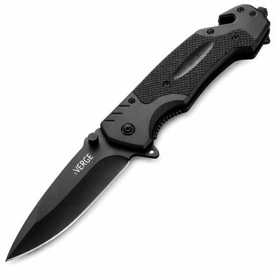 The Verge® Survival Zakmes - Outdoor Mes met Broekclip - Pocket Knife - RVS Vouwmes met Glasbreker - 21.5 cm - Zwart - Noodpakket - Incl. Luxe Cadeauverpakking