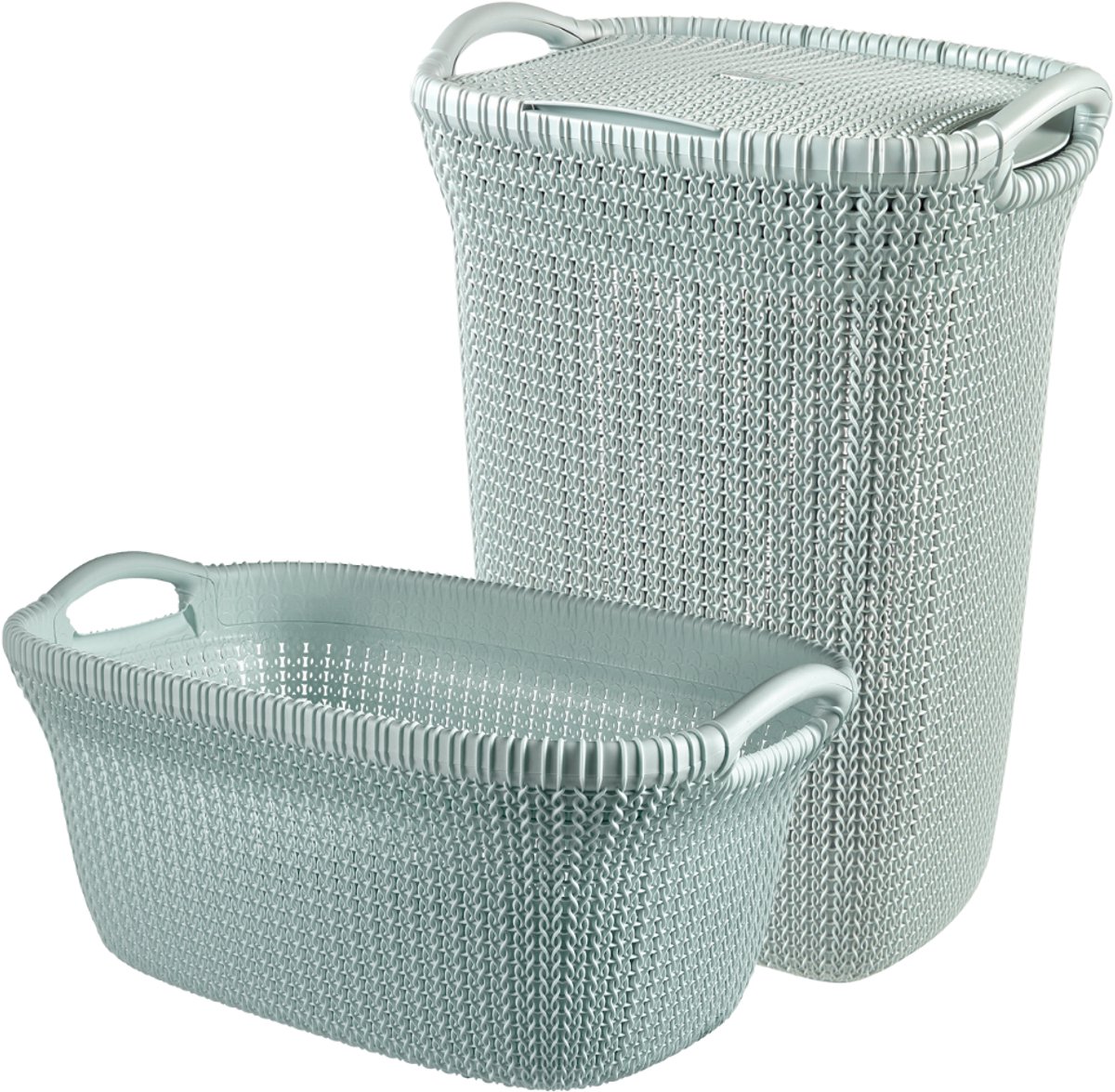 Bol.com Curver Knit Wasmand met deksel 57L + Wasmand 40L - Blauw/Grijs aanbieding