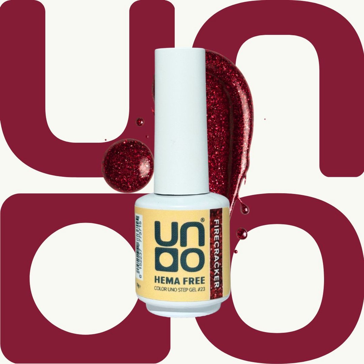 UNO One Step Gel – 3-in-1 Gellak – Base + Kleur + Top in één – HEMA-vrij – Firecracker (rood glitter) – 10g