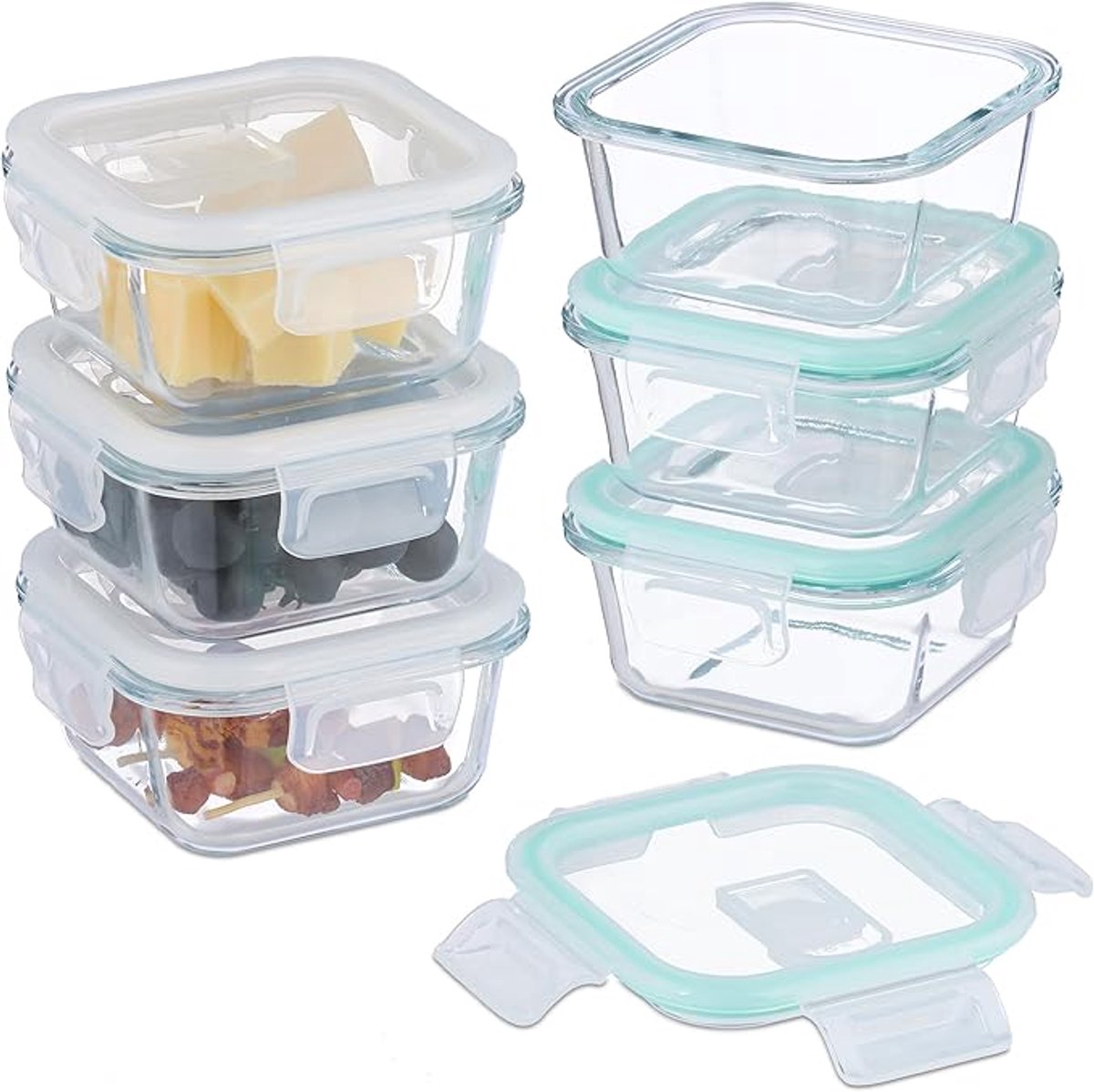Famanu – Glazen vershoudbakjes 520 ml set 6 – luchtdicht, stapelbaar, meal prep