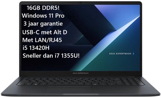 Asus Expertbook 15.6" FHD - Intel i5 13420H - 16GB DDR5 - 512GB SSD - Windows 11 Pro - 3jr garantie - ASUS - Hoofdafbeelding