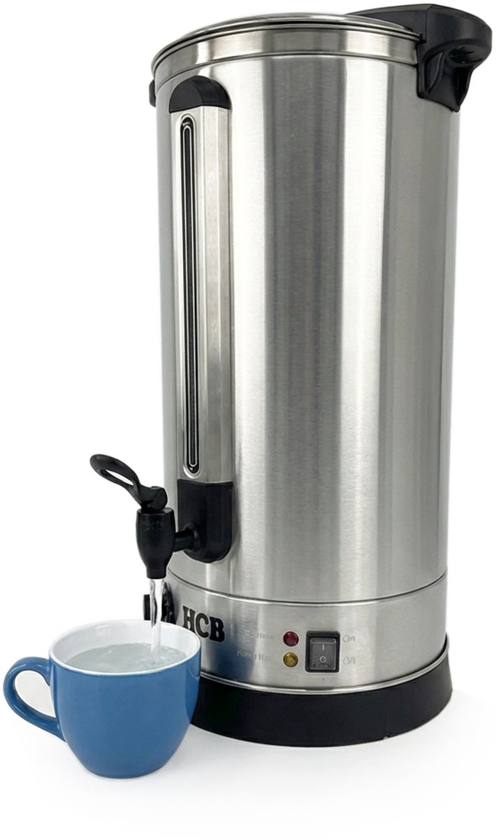 HCB® - Professionele Horeca heetwaterdispenser - dubbelwandige heetwatertap - 23,6 liter - 230V - RVS / INOX warmwaterdispenser - Gluhweinketel - 30.5x37x64.5 cm (DxBxH) - 3.60 kg - 1338