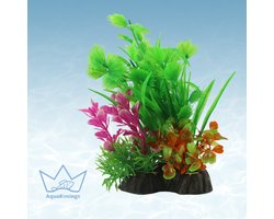 AquaKonings - Aquarium decoratie - Aquarium kunst planten - Nepplanten - Kunstplant -Plant groen/roze/oranje - 13x7x1