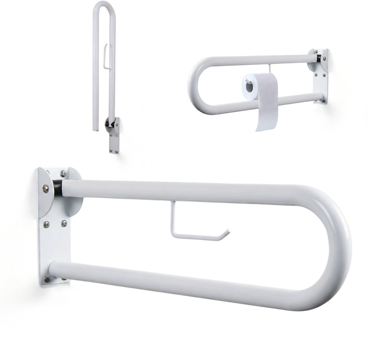 Mobiclinic Arco - Toiletbeugel opklapbaar - Badkamerbeugel - Toiletsteun - 80 cm - Verstelbaar - Veiligheidsbeugel voor badkamer - Met toiletrolhouder - Wit