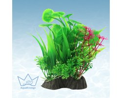 AquaKonings - Aquarium decoratie - Aquarium kunst planten - Nepplanten - Kunstplant -Plant groen/roze - 13x7x15