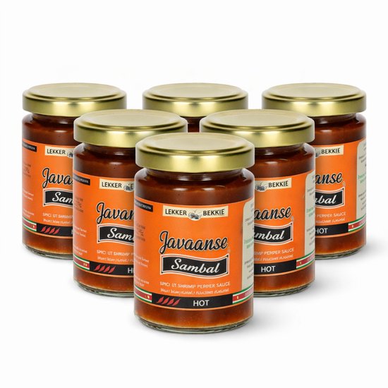 Lekker Bekkie 6 x Javaanse Sambal 145 gram | Hete sambal met Javaanse kruiden | halal vegetarisch