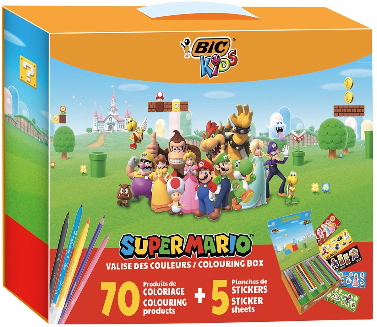 BIC Kids Super Mario Kleurdoos - met Kleurpotloden - Visaquarelle - Aquarelpotloden - Viltstiften en Stickers - Verschillende Kleuren - Herbruikbare Doos van 70 Stuks met 5 Stickervellen — afbeelding 10