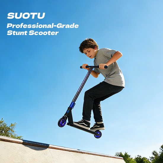 Suotu Stuntstep - Step - Kinderstep - Silent axle - Speelgoed Jongens/Meisjes - Maximale stuurhoogte: 78 cm - Aluminium - Zwart/NEO