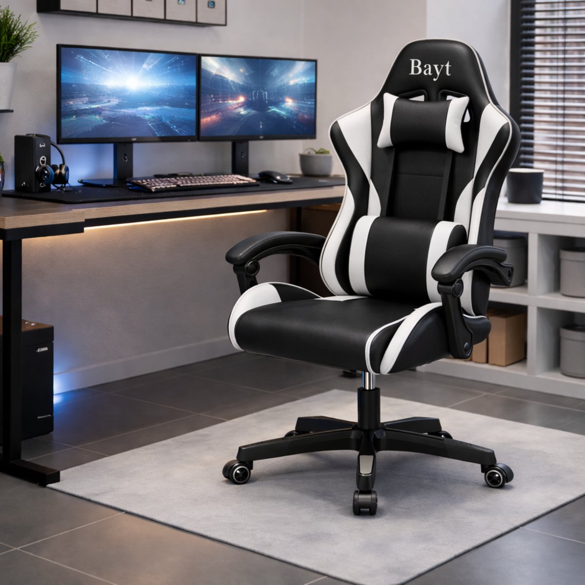 Bayt Gamingstoel Verstelbare Rugleuning Zwart en Wit - afbeelding 3