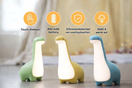Nachtlamp - Dinosaurus Blauw - Touch Dimbaar - Warm Licht van Little Dreamz. — afbeelding 3
