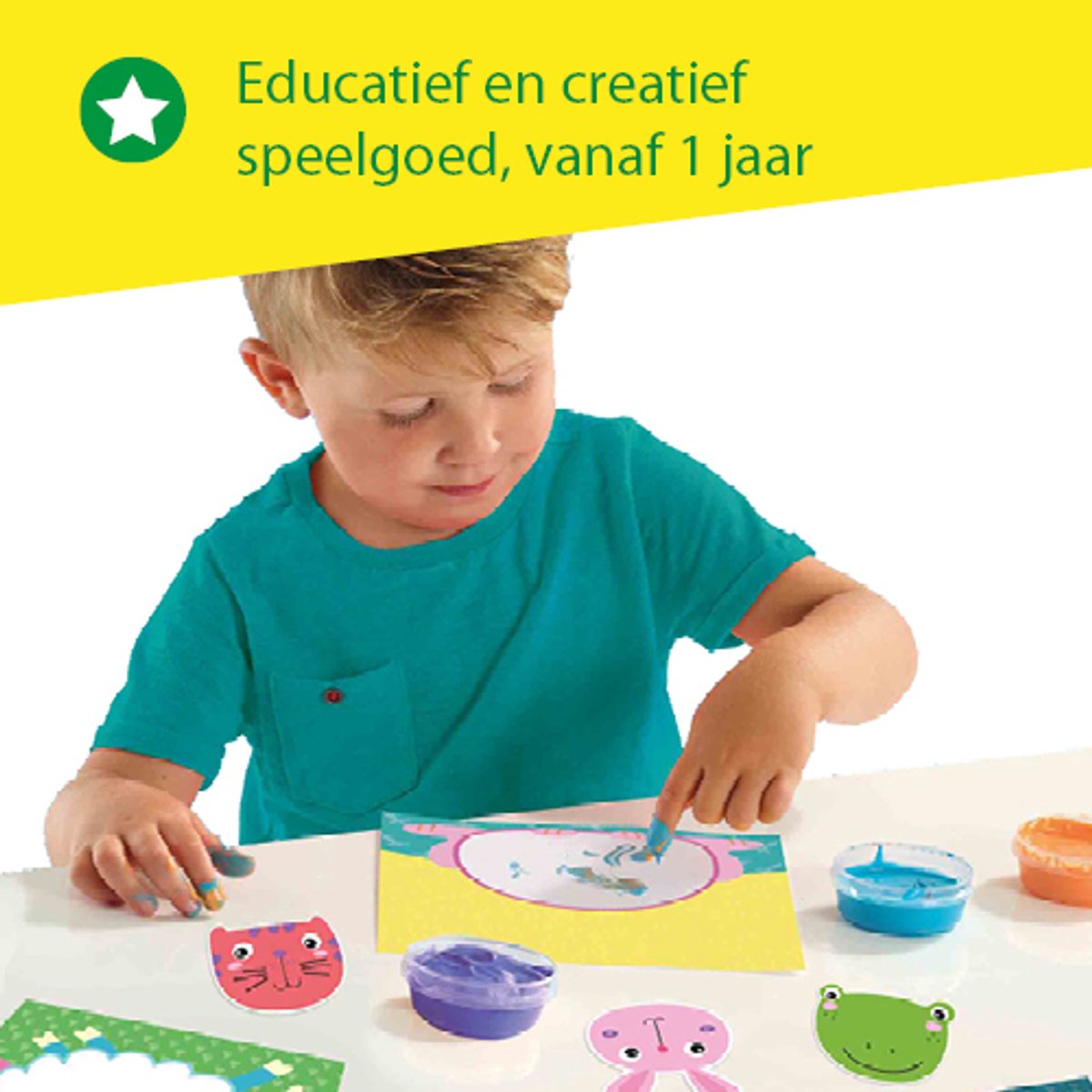 SES Creative - My First - Vingerverf dieren - 8 grote Dierenkaarten met Sticker Hoofden - Goed Uitwasbaar – Glutenvrij – voor 1 tot 4 jaar — afbeelding 3