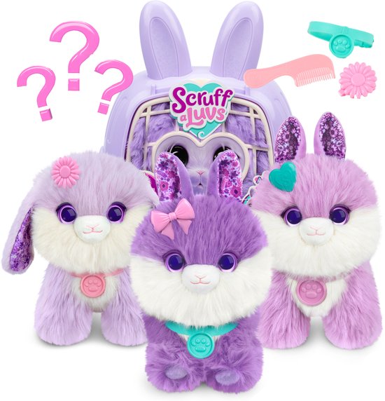 Scruff a Luvs - Paarse Mystery Knuffel in Draagmand - Konijntje