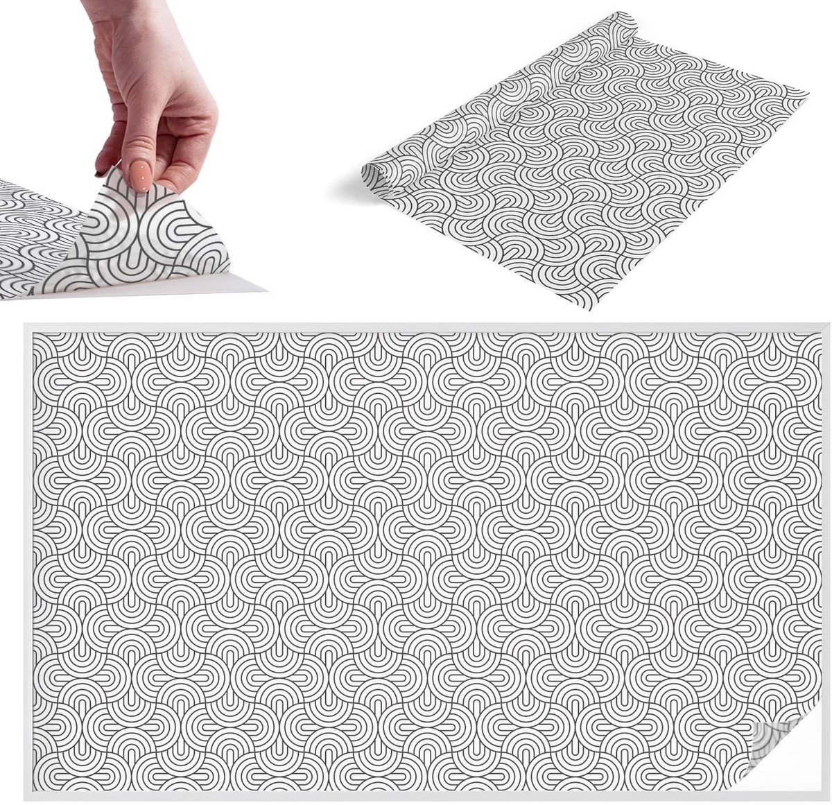 TULUP Raamfolie Anti inkijk - Geometrische halve cirkels Melkglas Folie - 200x116 cm - Zwart-wit Anti inkijk Raamfolie Glas in Lood - Zonwerende Raamfolie - Voor de woonkamer, voor het kantoor, voor de slaapkamer - Privacy Folie Raam Glas in Lood Zwart-wit - Geometrische halve cirkels