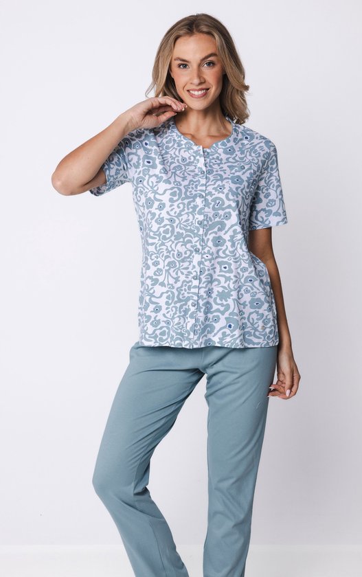 Pastunette - Pyjama - Stone Blue - Katoen - Blauw/Wit - Maat 50
