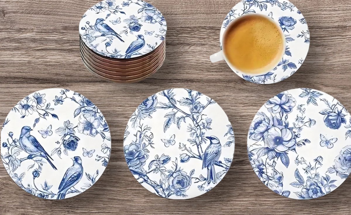 Onderzetters Delfts Blauw - 6 stuks - Set van 6 - Onderzetters - Coasters - Houten onderzetters - Onderzetters voor glazen - Onderleggers voor glazen of Kopjes - Grappige teksten - Verjaardagscadeau - Moederdag - Vaderdag - Fun Cadeau